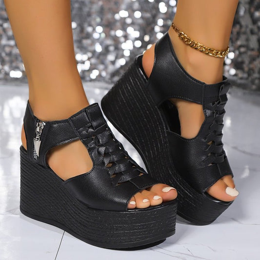 Wedge Zipper Peep Toe Platform Roman Sandals