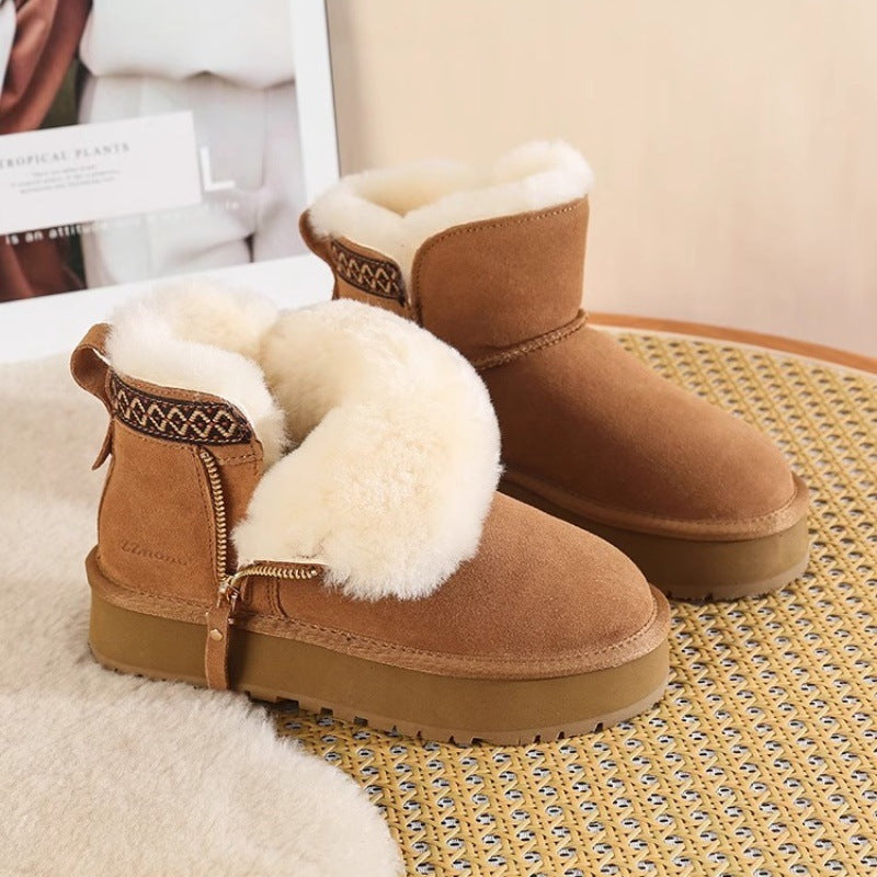 Short Thick Warm Side Zip Platform Snow Boots