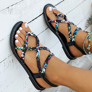 Criss Cross Braid Strap All-match Flat Sandals