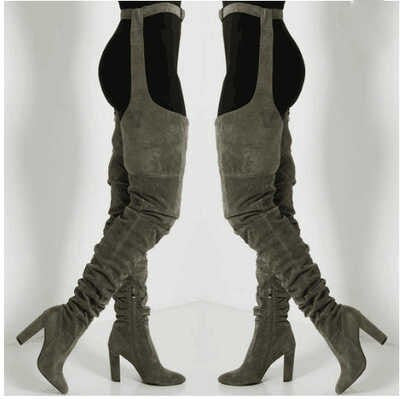 Suede Fashion Pointed Personality Chunky Heel Over The Knee Fashion Boots