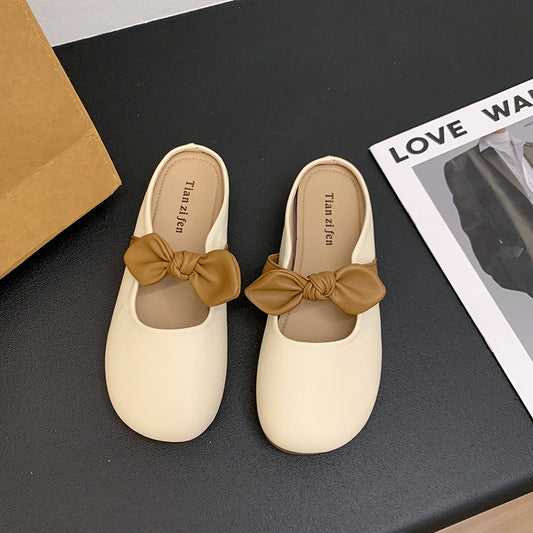 French Style Bow Semi Slippers