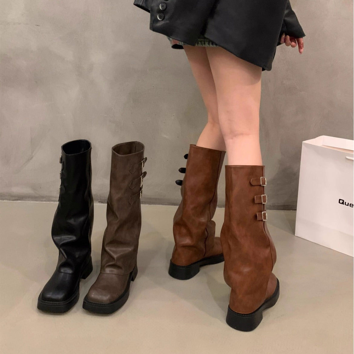 Thick-soled Retro Pantyhose Long Biker Boots