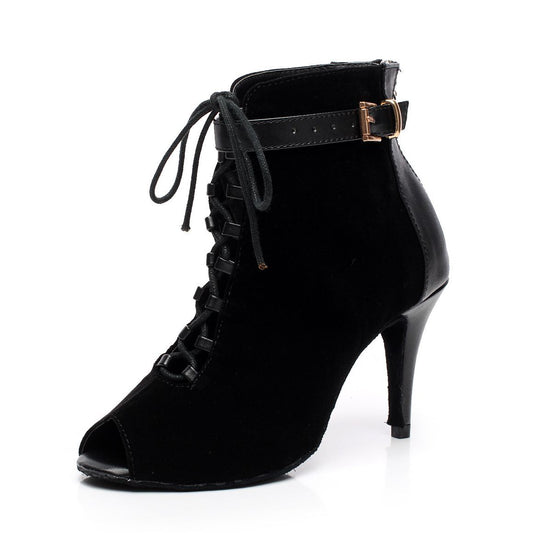 Lace Up Peep Toe Mid Heels