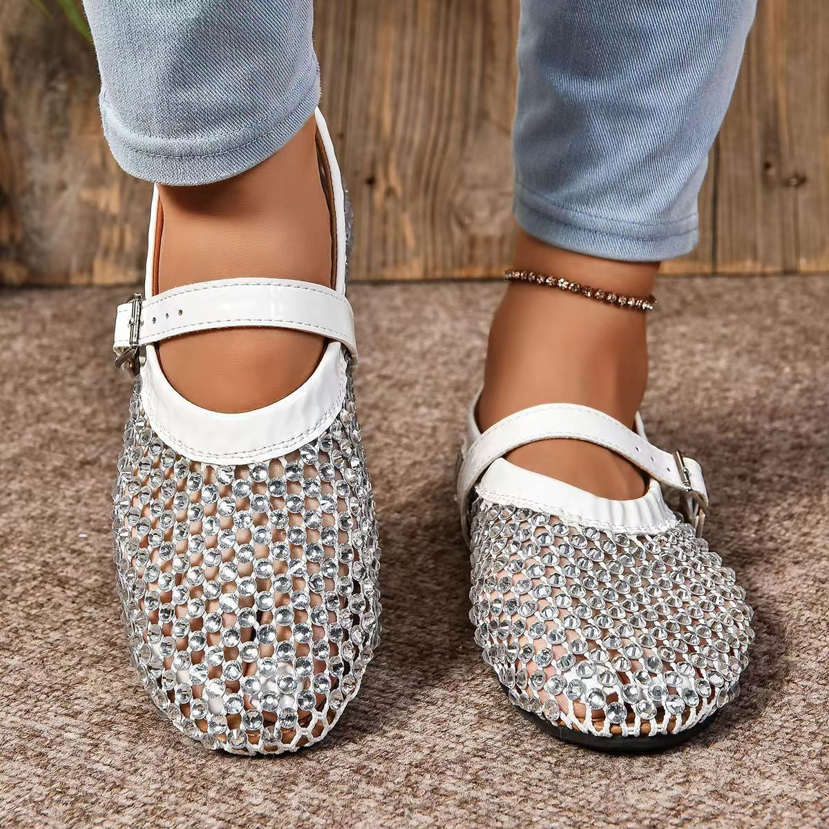 Mesh Buckle Ballet Shoes