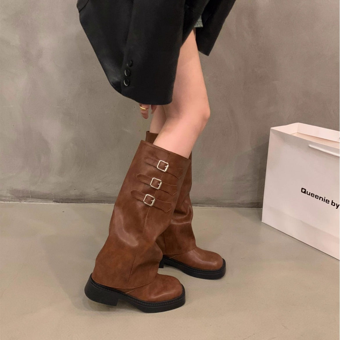 Thick-soled Retro Pantyhose Long Biker Boots