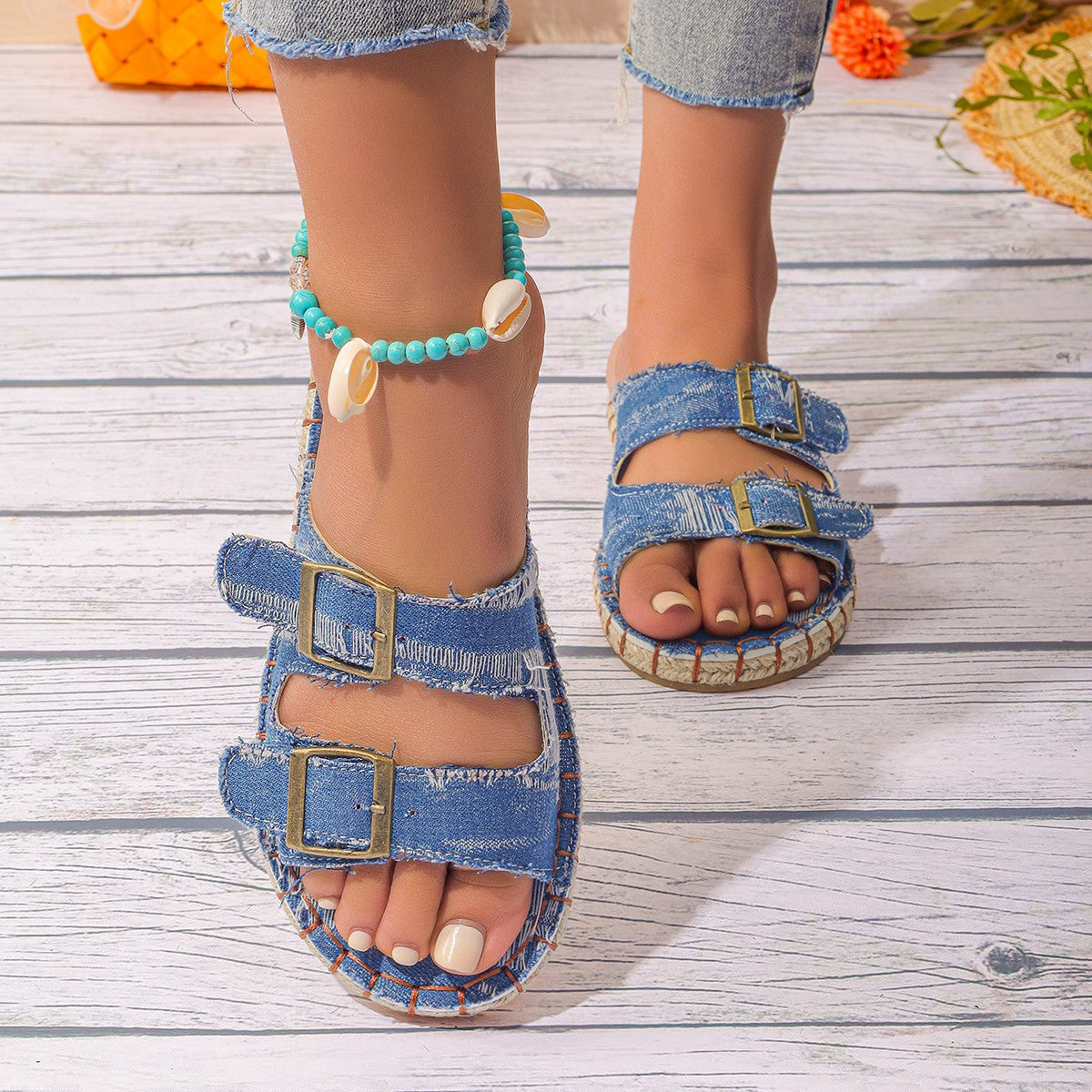 Thick-soled Beach Straw Sandals