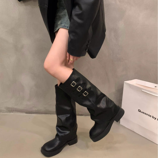 Thick-soled Retro Pantyhose Long Biker Boots