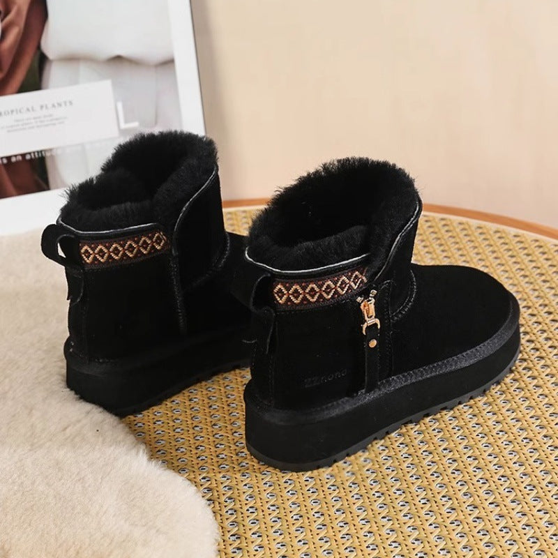 Short Thick Warm Side Zip Platform Snow Boots