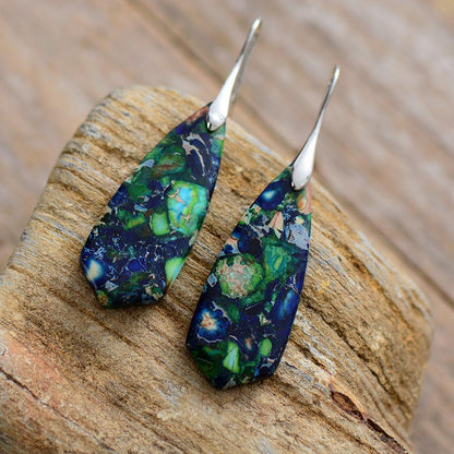 Bohemian Emperor Stone Shield Pendant Earrings