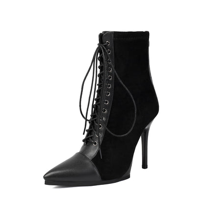 Drawstring Patchwork Short Pointed Knight Boots