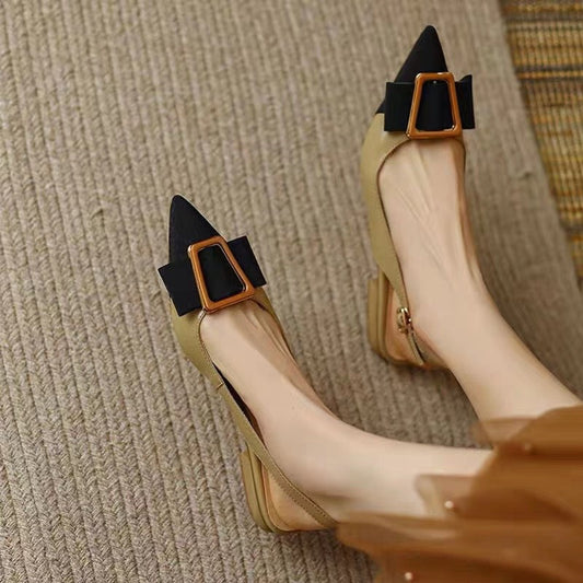 Metal Buckle Strap Closed Toe Flats