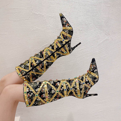 Jewel Style Stiletto High Heel Boots
