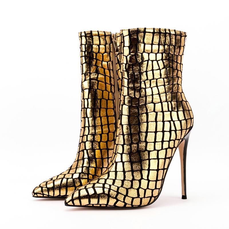 Stiletto Heel Square Plaid Ankle Boots