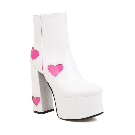 Platform Heart-shaped Color Block High Heel Boots