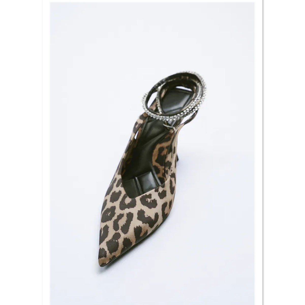 Leopard Print Suede Mid Pointed Toe Strap Heels