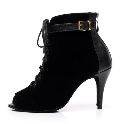 Lace Up Peep Toe Mid Heels