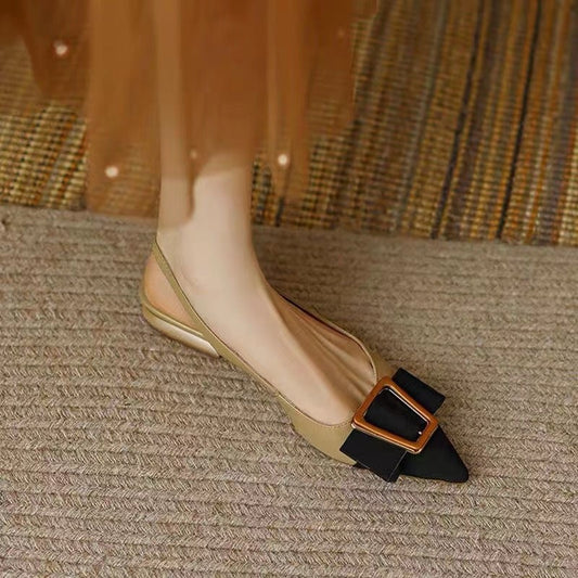 Metal Buckle Strap Closed Toe Flats