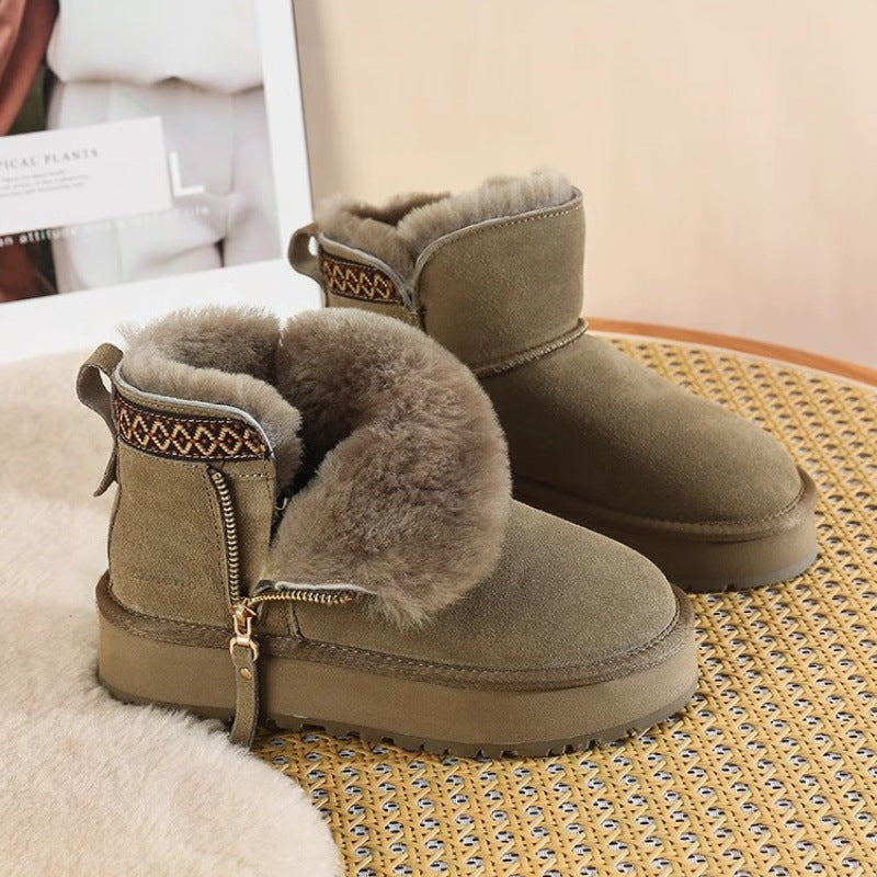 Short Thick Warm Side Zip Platform Snow Boots