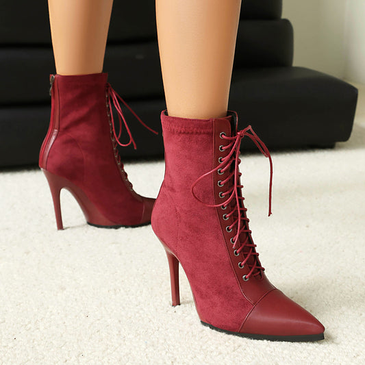 Drawstring Patchwork Short Pointed Knight Boots