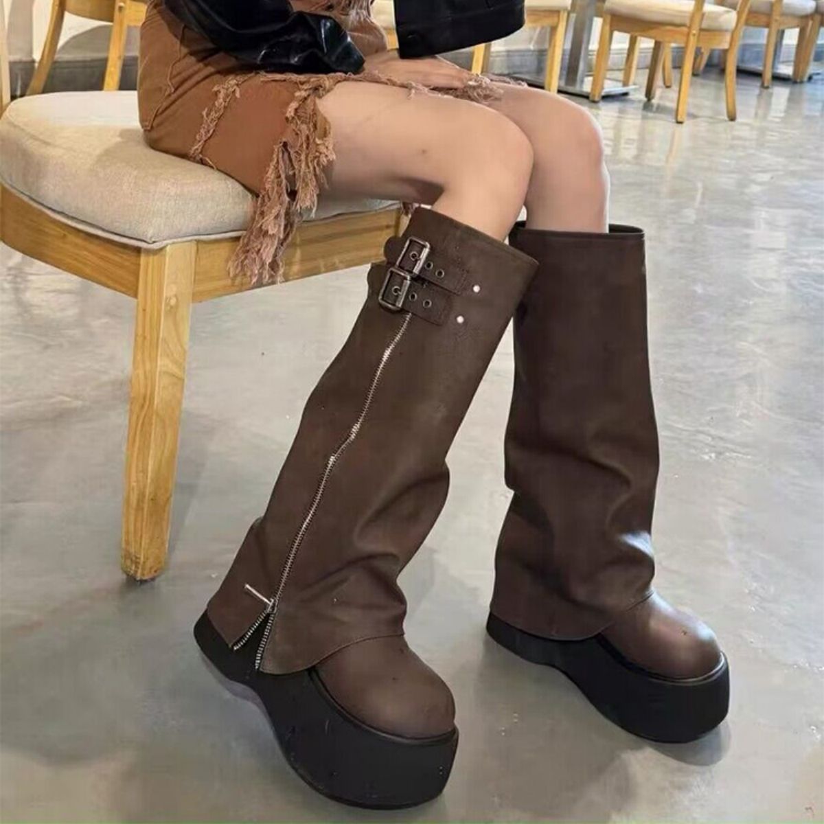 Thick Bottom Below The Knee Boots