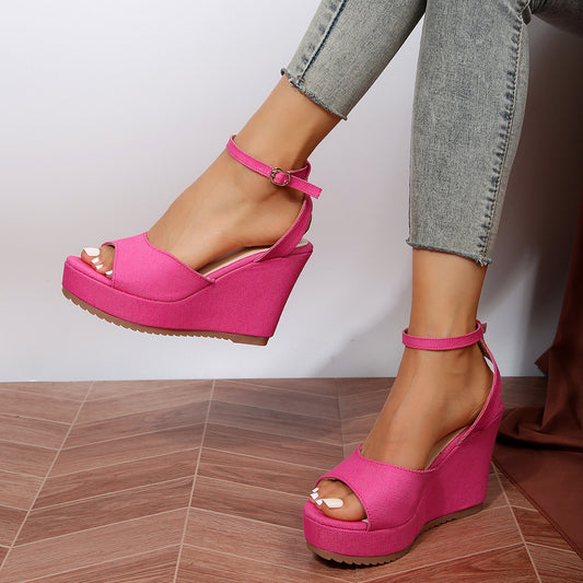 Peep-Toe Platform Wedge Wrist Strap Sandals