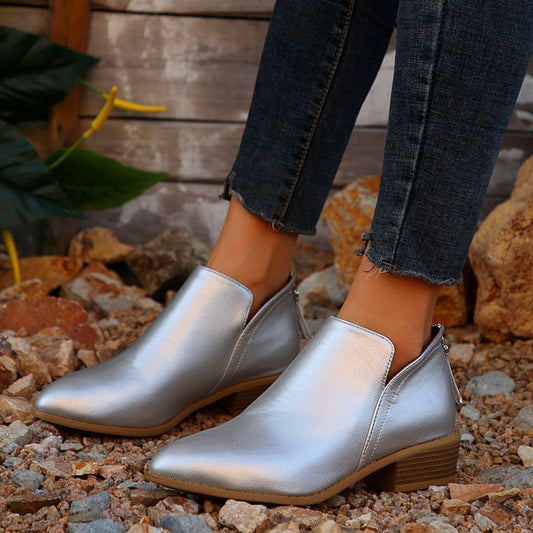 Pointed Toe Chunky Heel Boots