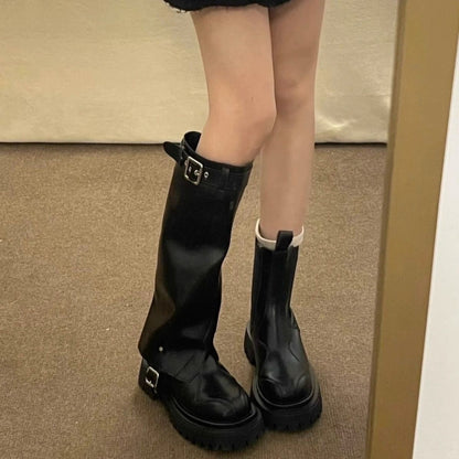 Round Head Muffin Bottom Knee-high Stretch Boots