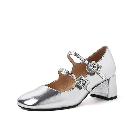 Round Head Chunky Low-cut Heel Pumps