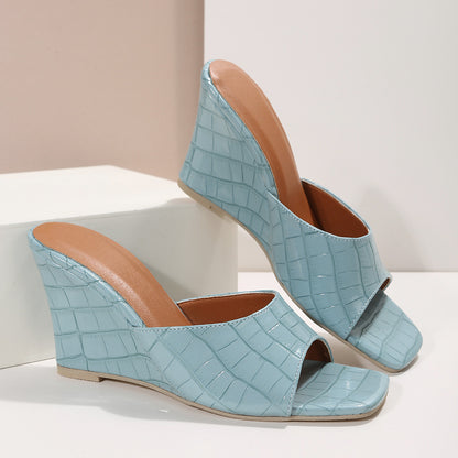 Wedge One-strap Roman-Style Plaid Textured Sandals