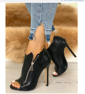Outside Zipper Peep Toe Heels