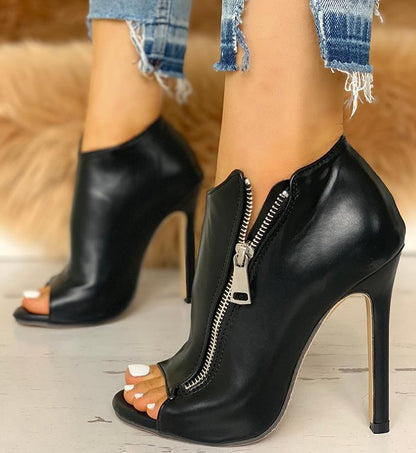 Outside Zipper Peep Toe Heels