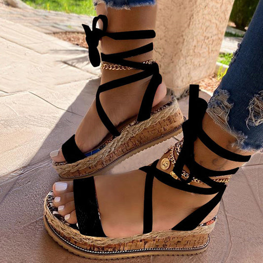 Platform Round Toe Strappy Black