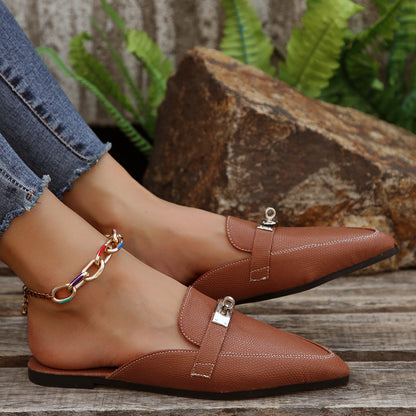 Pointed-Toe Low Flat Leisure Semi-Slippers