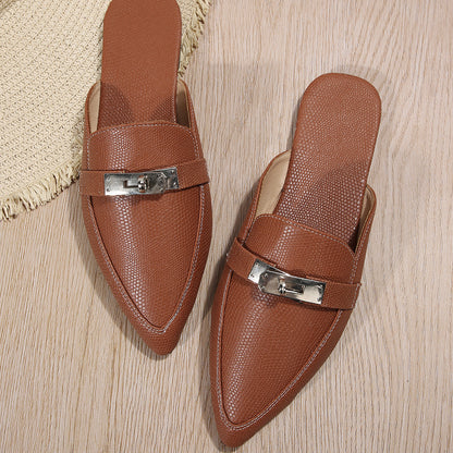 Pointed-Toe Low Flat Leisure Semi-Slippers