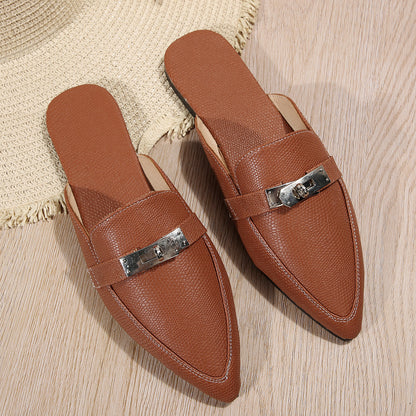 Pointed-Toe Low Flat Leisure Semi-Slippers