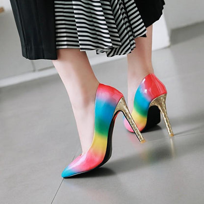 Rainbow Low-Top Pointed Toe High Heels