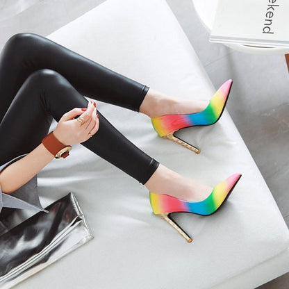 Rainbow Low-Top Pointed Toe High Heels