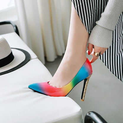 Rainbow Low-Top Pointed Toe High Heels