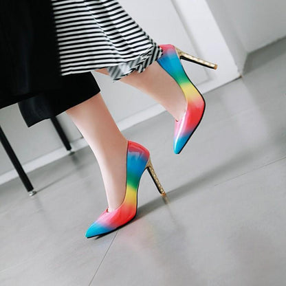 Rainbow Low-Top Pointed Toe High Heels