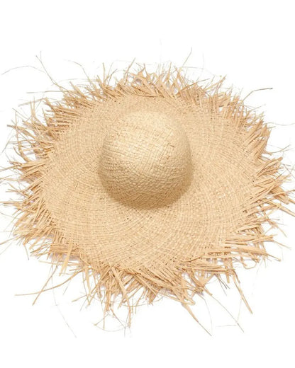 Raw Hem Wide Brim Straw Hat