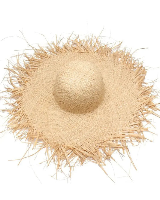 Raw Hem Wide Brim Straw Hat