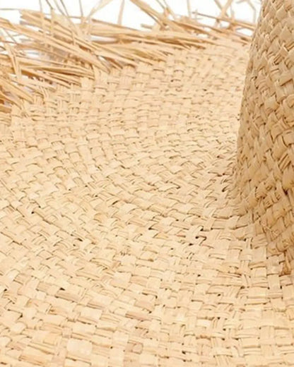 Raw Hem Wide Brim Straw Hat