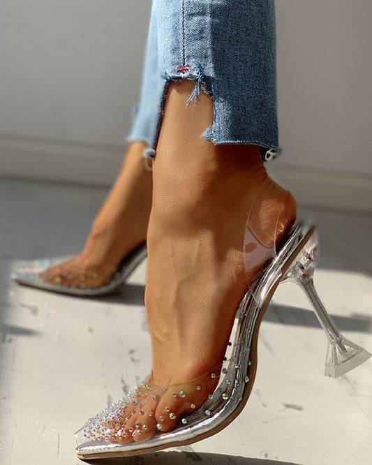 Rhinestone Pointed Toe Transparent Heels