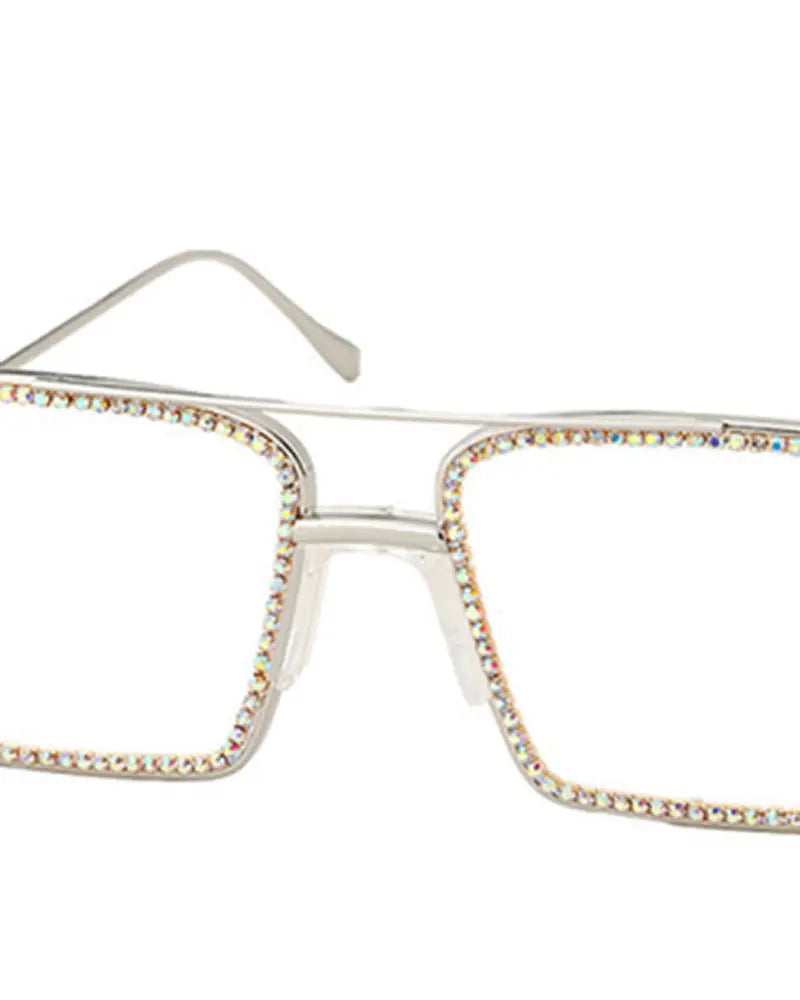 Rhinestone Square Frame Double Layered Eyeglasses