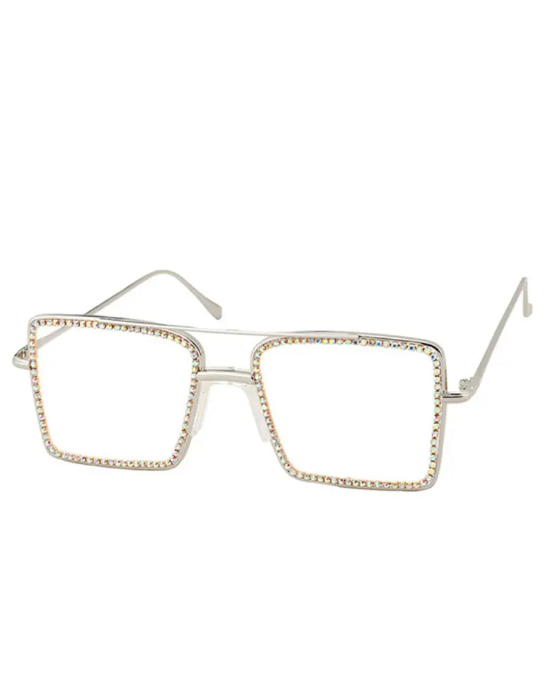 Rhinestone Square Frame Double Layered Eyeglasses