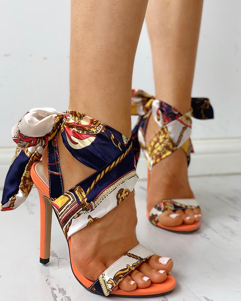 Satin Print Knotted Heels