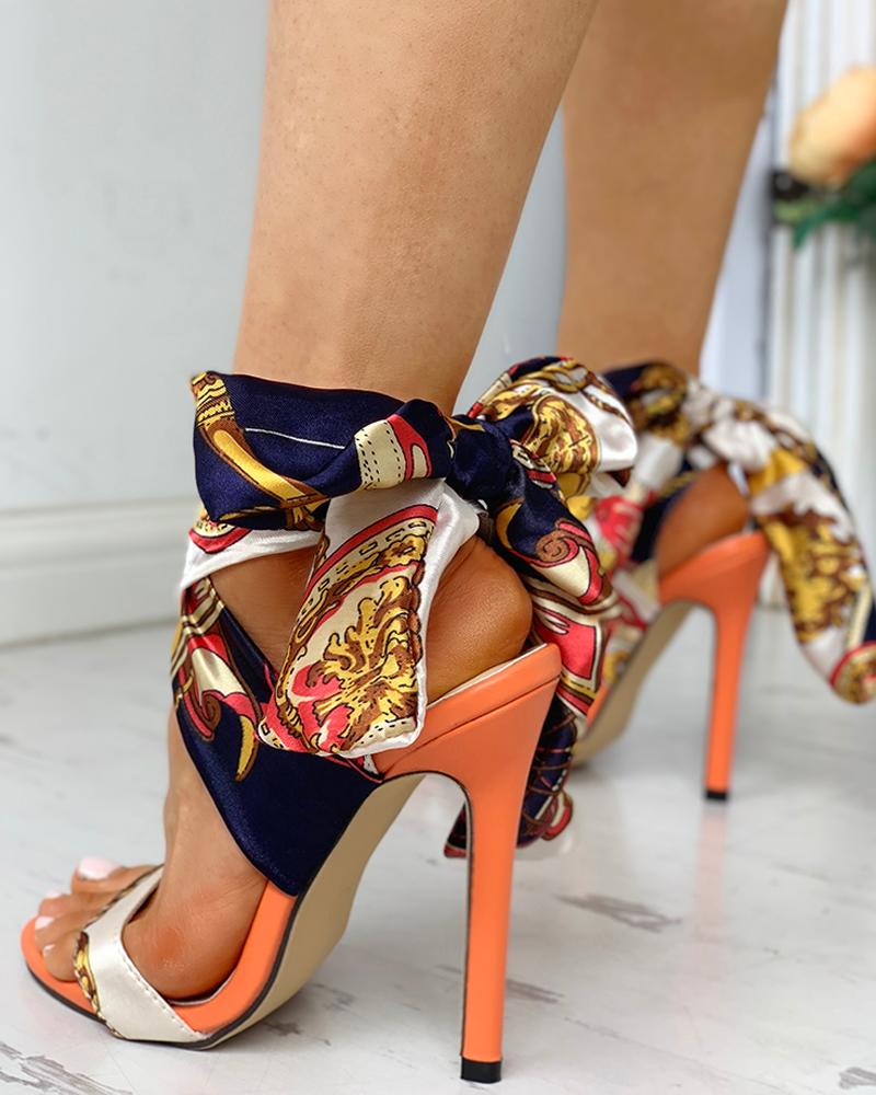 Satin Print Knotted Heels
