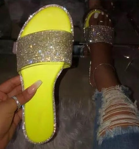 Rhinestone Flat Heel Slipper Sandals