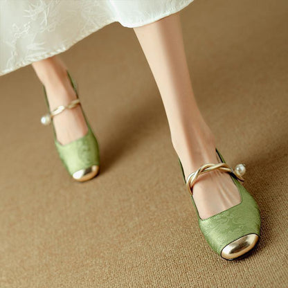 Square Toe Cap Flat Heels