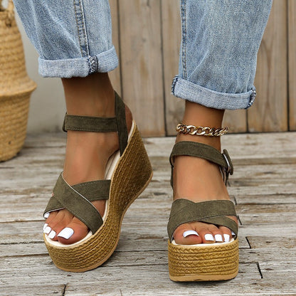 Wedge Non-slip Cross-strap Platform Hemp Heel Sandals